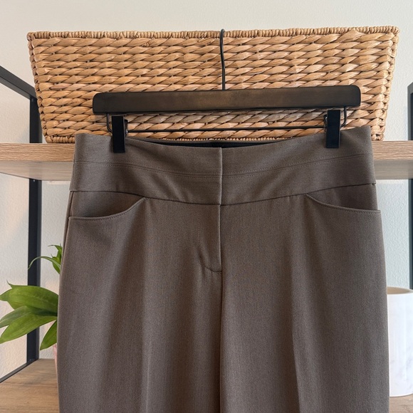 Express Editor Flare Leg Mid-Rise Taupe Brown Woven Career Dress Pant Trouser, 4 - Picture 2 of 7
